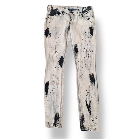 EXPRESS Grey & Black Paint Splatter Zeldra Stretch Ultra Skinny Jeans 9QN9PQ - Picture 1 of 16